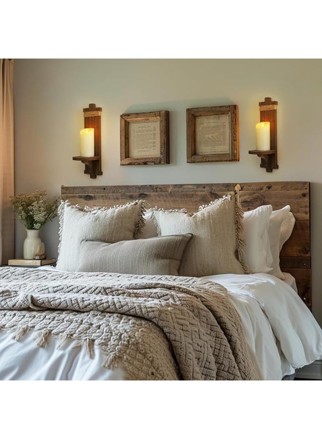 2pcs الريفية الجدار معلقة الشموع Sconces، حاملي الشموع الخشبية البنية، الجدار المثبتة الرف للشموع والزهور اليدوية المعلقة الجدار Sconces لغرفة النوم غرفة المعيشة المطبخ الحمام - Image 5