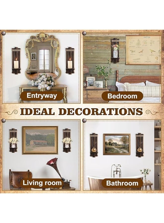 2pcs الريفية الجدار معلقة الشموع Sconces، حاملي الشموع الخشبية البنية، الجدار المثبتة الرف للشموع والزهور اليدوية المعلقة الجدار Sconces لغرفة النوم غرفة المعيشة المطبخ الحمام - Image 2