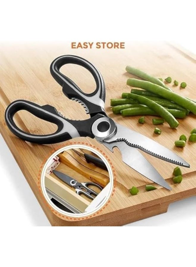 مقص مطبخ احترافي متعدد الوظائف مصنوع من الفولاذ المقاوم للصدأ، مزود بكسارة جوز وفتاحة زجاجات، مناسب لتقطيع اللحوم والأسماك والأعشاب وتغليفها وتحضير الطعام. - Image 3