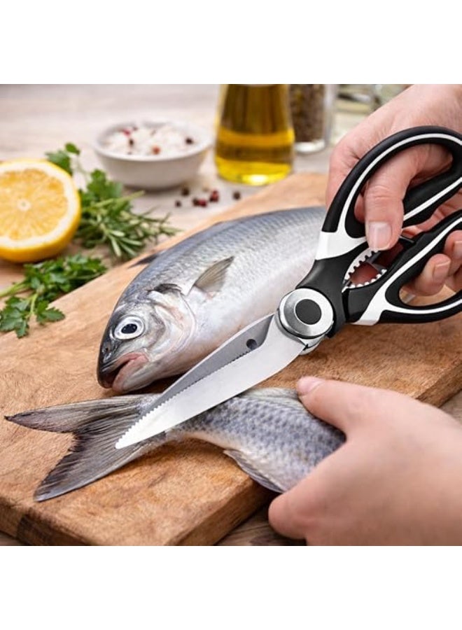 مقص مطبخ احترافي متعدد الوظائف مصنوع من الفولاذ المقاوم للصدأ، مزود بكسارة جوز وفتاحة زجاجات، مناسب لتقطيع اللحوم والأسماك والأعشاب وتغليفها وتحضير الطعام. - Image 2