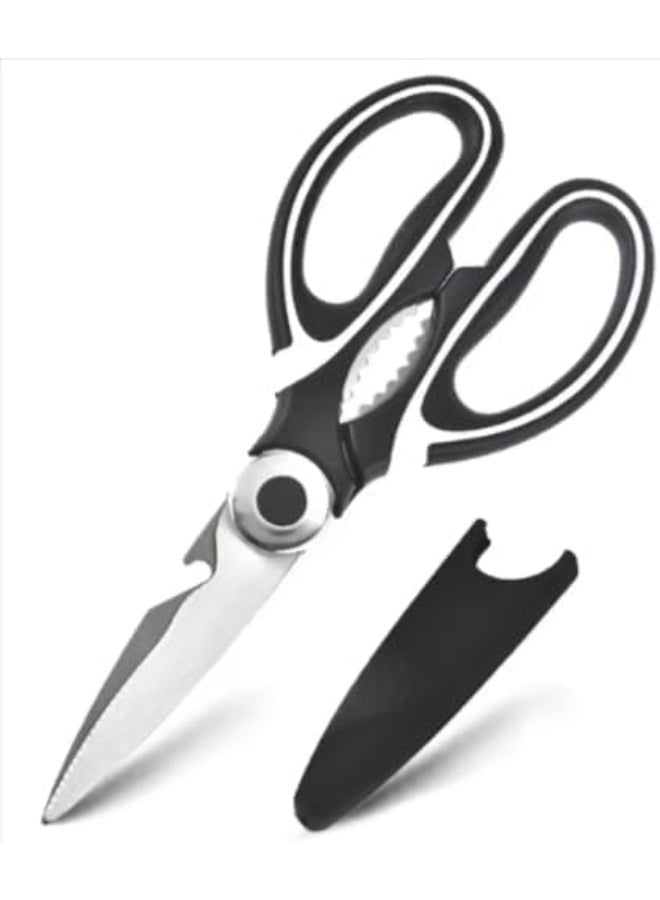 مقص مطبخ احترافي متعدد الوظائف مصنوع من الفولاذ المقاوم للصدأ، مزود بكسارة جوز وفتاحة زجاجات، مناسب لتقطيع اللحوم والأسماك والأعشاب وتغليفها وتحضير الطعام. - Image 1