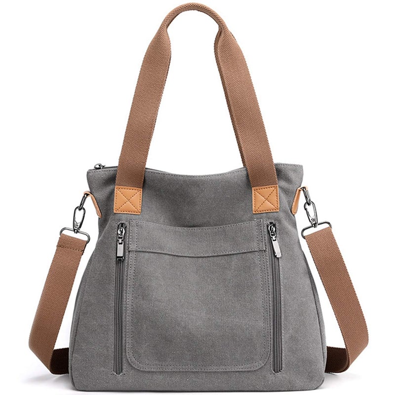 Sunshinejing Women's Canvas Tote Handbags Vintage Casual Shoulder Work Bag Crossbody Purses (Grey) One Size - Image 1