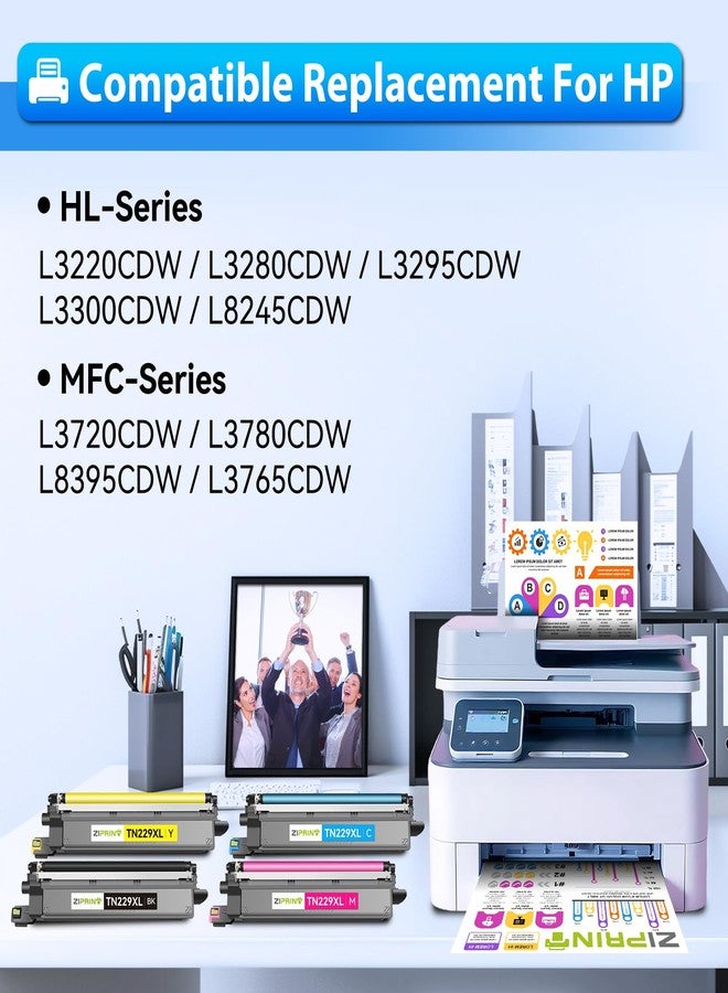 ZIPRINT TN229XL TN229 Toner 4 Pack Compatible Replacement for Brother TN229 TN 229 Toner Cartridges for Brother MFC-L3780CDW HL-L3280CDW MFC-L3720CDW HL-L3220CDW HL-L3300CDW HL-L3295CDW Printer - Image 2