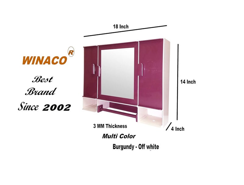 WINACO WINACO Plastic Monalisa Off White Burgundy 3 Mm Thickness 18 X 4 X 14 Inch Three Door Bathroom Cabinet  - Image 2