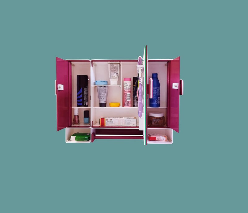WINACO WINACO Plastic Monalisa Off White Burgundy 3 Mm Thickness 18 X 4 X 14 Inch Three Door Bathroom Cabinet  - Image 4