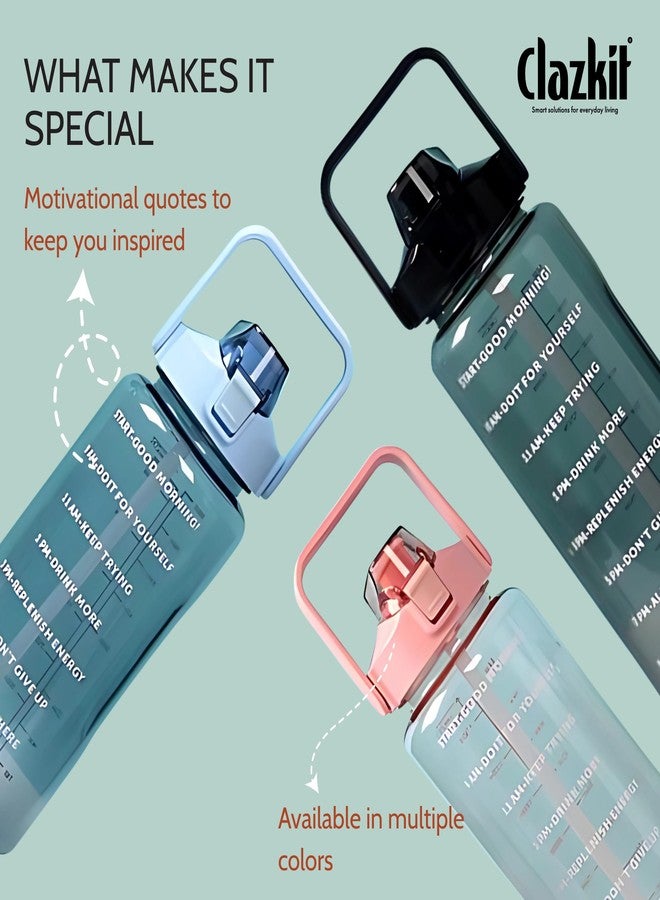 Clazkit 2L Motivational Water Bottle with Time Marker Transparent, Leak-Proof, and Break-Proof Office, School, College,Travel Bottle BPA-Free Sport Bottle Purple| Plastic - Image 2