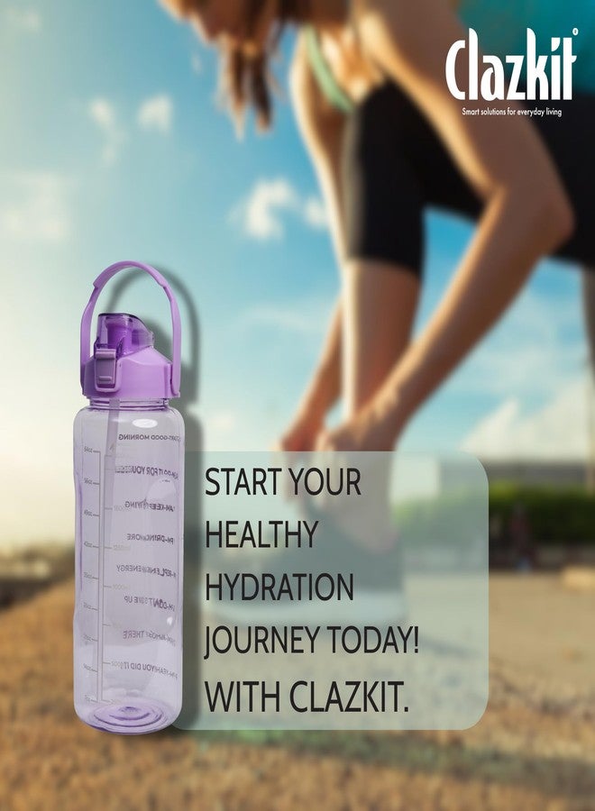 Clazkit 2L Motivational Water Bottle with Time Marker Transparent, Leak-Proof, and Break-Proof Office, School, College,Travel Bottle BPA-Free Sport Bottle Purple| Plastic - Image 3