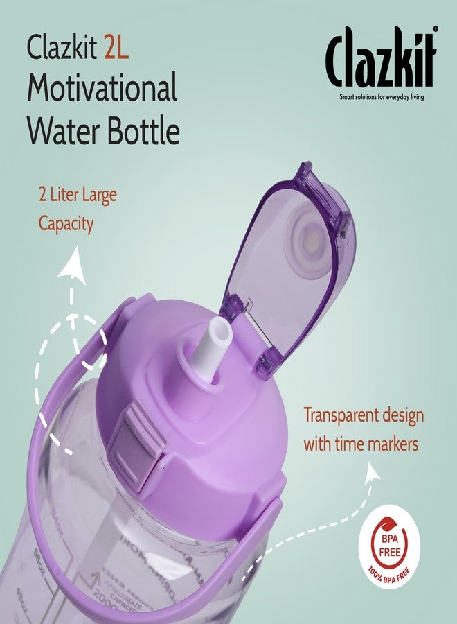 Clazkit 2L Motivational Water Bottle with Time Marker Transparent, Leak-Proof, and Break-Proof Office, School, College,Travel Bottle BPA-Free Sport Bottle Purple| Plastic - Image 4