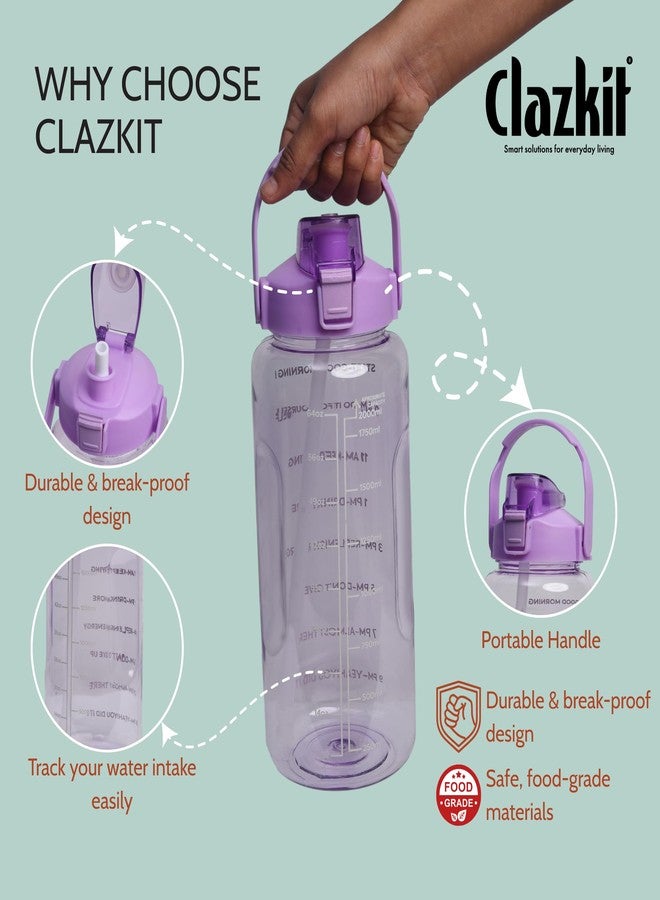 Clazkit 2L Motivational Water Bottle with Time Marker Transparent, Leak-Proof, and Break-Proof Office, School, College,Travel Bottle BPA-Free Sport Bottle Purple| Plastic - Image 5