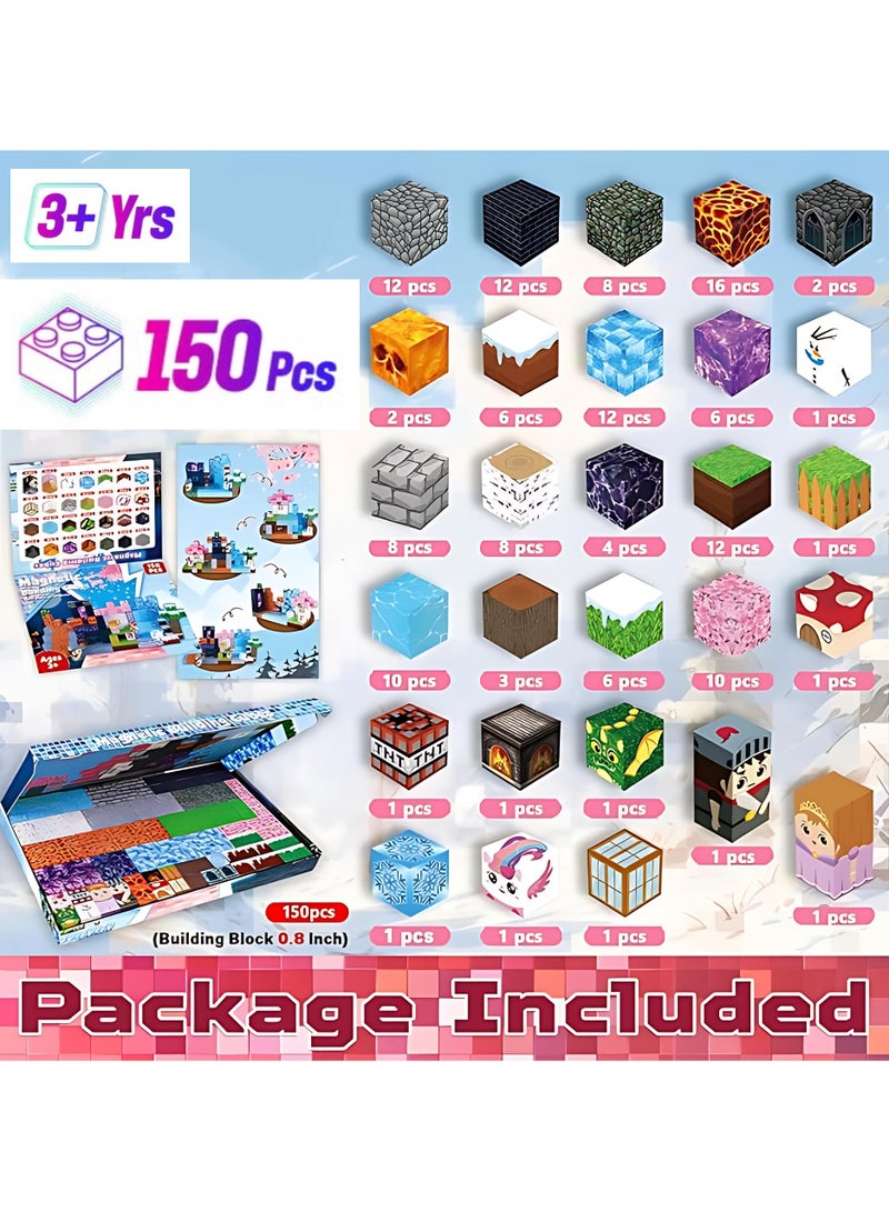 150 PCS Magnetic Blocks-Magnetic Building Blocks Magnetic Cubes Stacking, Build Magnetic Blocks Set, STEM Magnetic Tiles Toys for Kids Boys Girls Ages 3 4 5 6 7 8 9 10, Perfect Sensory Gifts for Kids - Image 2