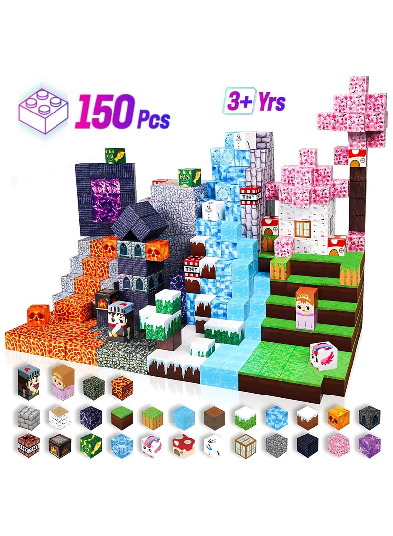 150 PCS Magnetic Blocks – Build Mine Magnet World & Creative Magnet Cubes Construction Set, STEM Sensory Toys for Kids, Boys & Girls Ages 3-10, Classroom & Birthday Gifts - Image 1