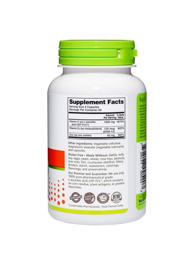 Nutribiotic - فيتامين سي + فيتامين د3 والزنك 100 كبسولة؛ دعم شامل وقوي للمناعة؛ مكمل غذائي يومي أساسي ومضاد للأكسدة؛ خالٍ من الغلوتين والكائنات المعدلة وراثيًا - Image 1