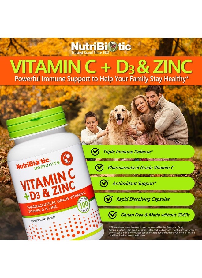 Nutribiotic - فيتامين سي + فيتامين د3 والزنك 100 كبسولة؛ دعم شامل وقوي للمناعة؛ مكمل غذائي يومي أساسي ومضاد للأكسدة؛ خالٍ من الغلوتين والكائنات المعدلة وراثيًا - Image 1