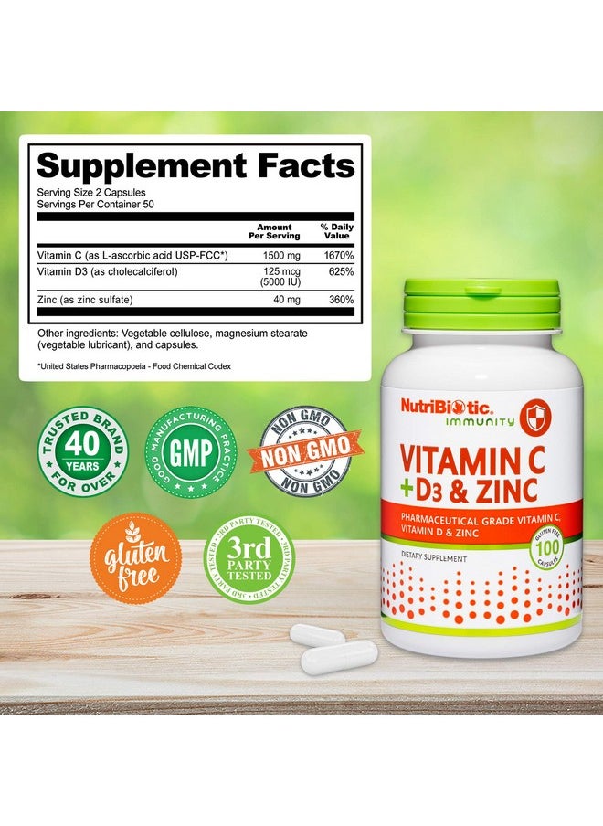 Nutribiotic - فيتامين سي + فيتامين د3 والزنك 100 كبسولة؛ دعم شامل وقوي للمناعة؛ مكمل غذائي يومي أساسي ومضاد للأكسدة؛ خالٍ من الغلوتين والكائنات المعدلة وراثيًا - Image 1