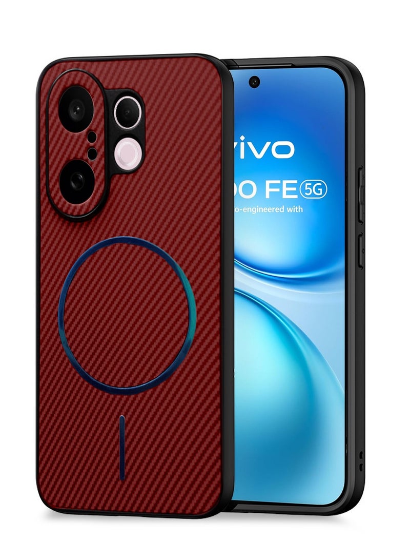 دبليو تيك غطاء حماية خلفي من السيليكون الناعم وألياف الكربون مع MagSafe لهاتف vivo X200 FE 5G 2025 (MCFPSN) - مارون - Image 1