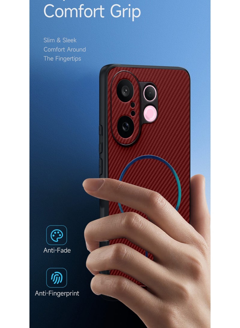 دبليو تيك غطاء حماية خلفي من السيليكون الناعم وألياف الكربون مع MagSafe لهاتف vivo X200 FE 5G 2025 (MCFPSN) - مارون - Image 2