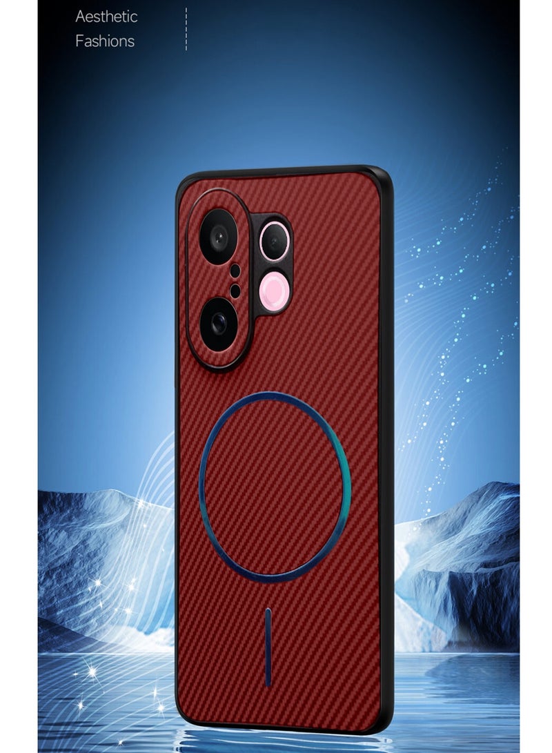 دبليو تيك غطاء حماية خلفي من السيليكون الناعم وألياف الكربون مع MagSafe لهاتف vivo X200 FE 5G 2025 (MCFPSN) - مارون - Image 4