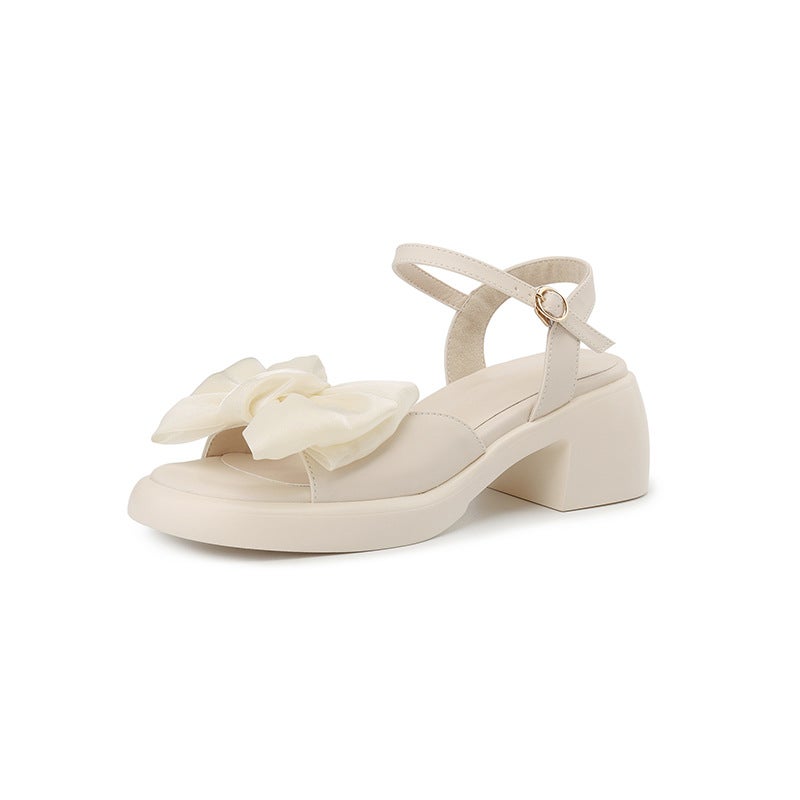 2024 Summer Cute Bow High Heel 33-43 Size Open Toe Buckle Solid Color Women'S Sandals - Image 1