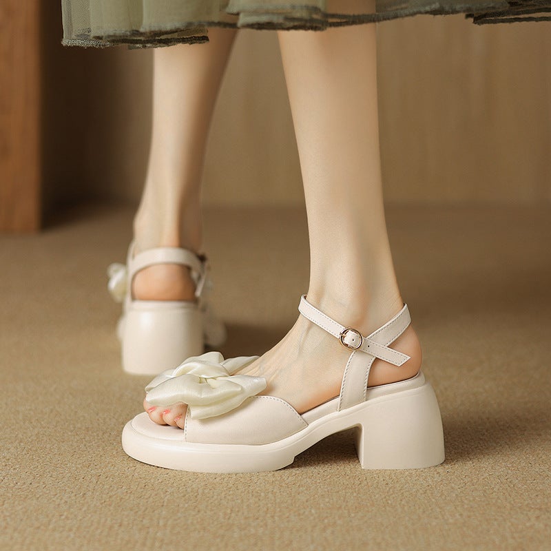 2024 Summer Cute Bow High Heel 33-43 Size Open Toe Buckle Solid Color Women'S Sandals - Image 3