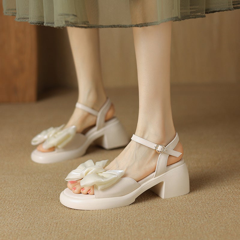 2024 Summer Cute Bow High Heel 33-43 Size Open Toe Buckle Solid Color Women'S Sandals - Image 2