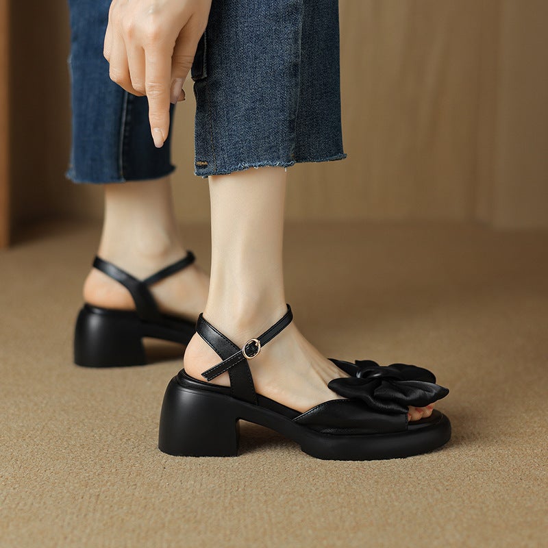 2024 Summer Cute Bow High Heel 33-43 Size Open Toe Buckle Solid Color Women'S Sandals - Image 4
