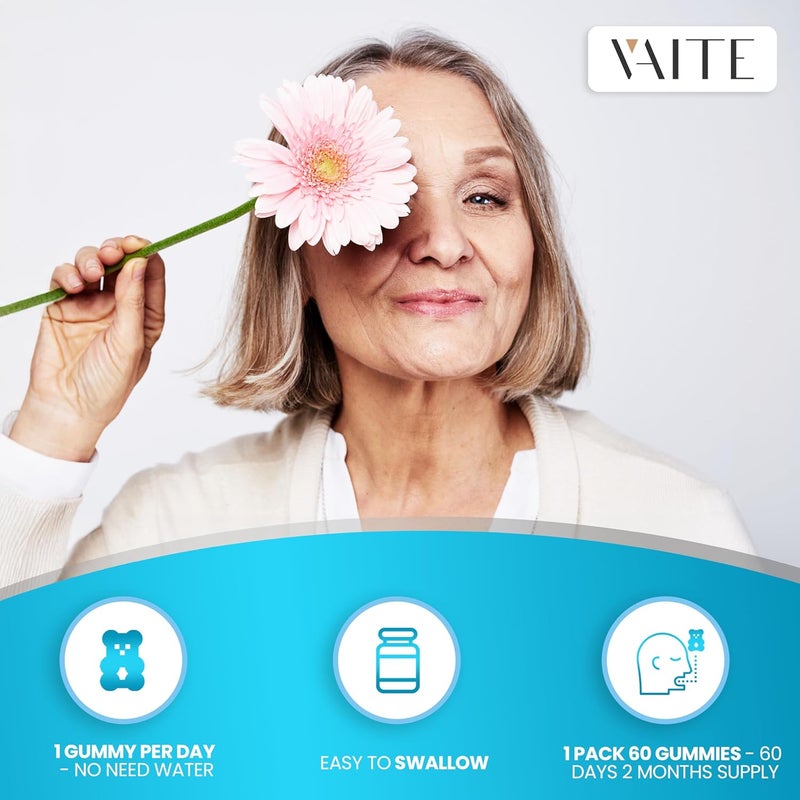 VAITE مكملات إيزوفلافون الصويا للنساء - فايتيواستروجينات غير معدلة وراثيًا لتخفيف أعراض انقطاع الطمث، الهبات الساخنة، التوازن الهرموني، جينستين الصويا مع دعم صحة العظام - 60 حبة جومي نباتية قابلة للمضغ - Image 4