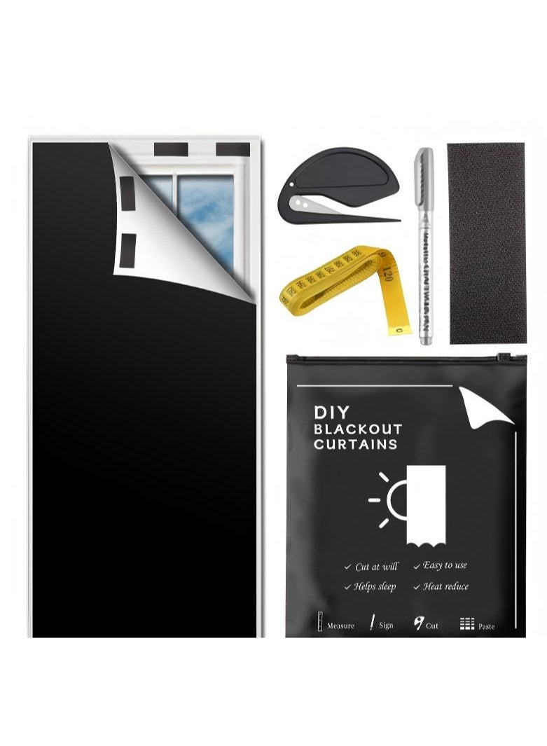 Blackout Curtain, Blackout Shade with Velcro Strips, Portable Blackout Window Cover for Bedroom, Travel, Baby Nursery Black Oxford fabric 145cm x 200cm - Image 1