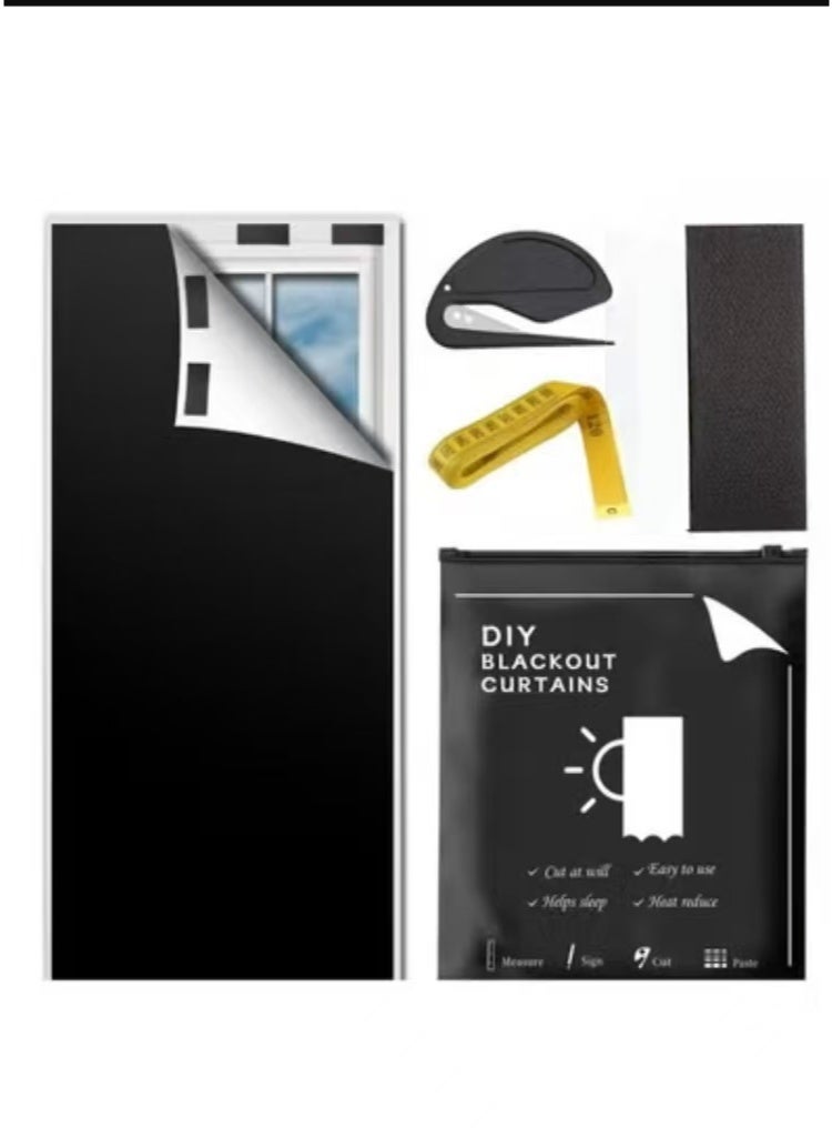 Blackout Curtain, Blackout Shade with Velcro Strips, Portable Blackout Window Cover for Bedroom, Travel, Baby Nursery Black Oxford fabric 145cm x 200cm - Image 1