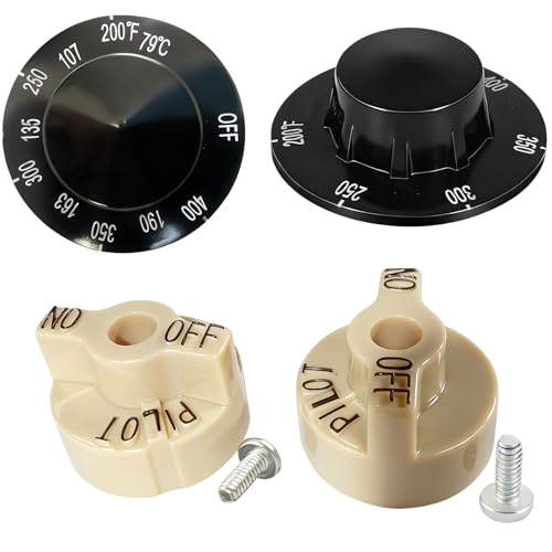 MCAMPAS Comb Gas Valve Beige Knob & 200-400°F Thermostat Dial Knob for Fryers, Range, Braising - 2 Pack - Image 1