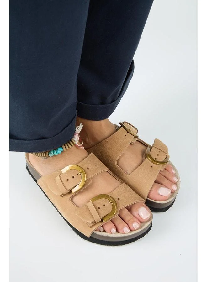 Manijero  Fuga Women's Genuine Leather Double-Buckle Nubuck Taba Sandal. for Women | Best Price UAE