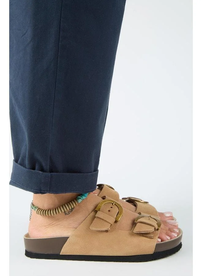 Manijero  Fuga Women's Genuine Leather Double-Buckle Nubuck Taba Sandal. for Women | Best Price UAE