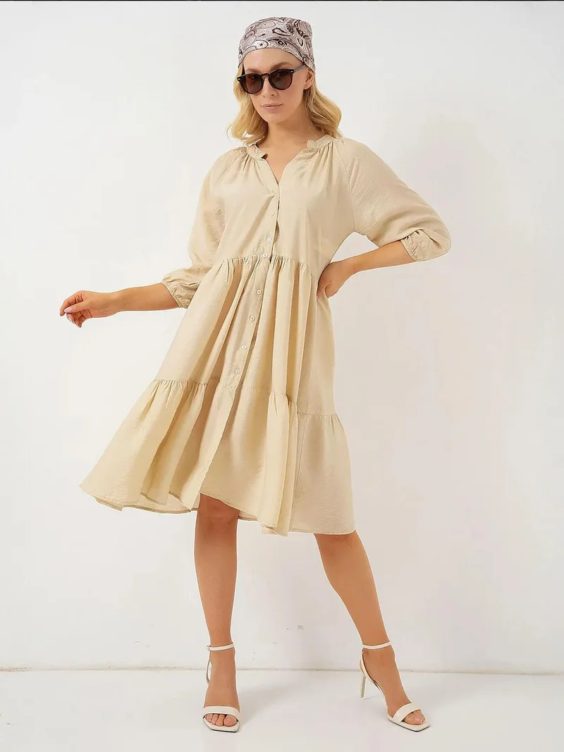 بيغ دارت فستان ميدي من  بنقوش وزر إغلاق