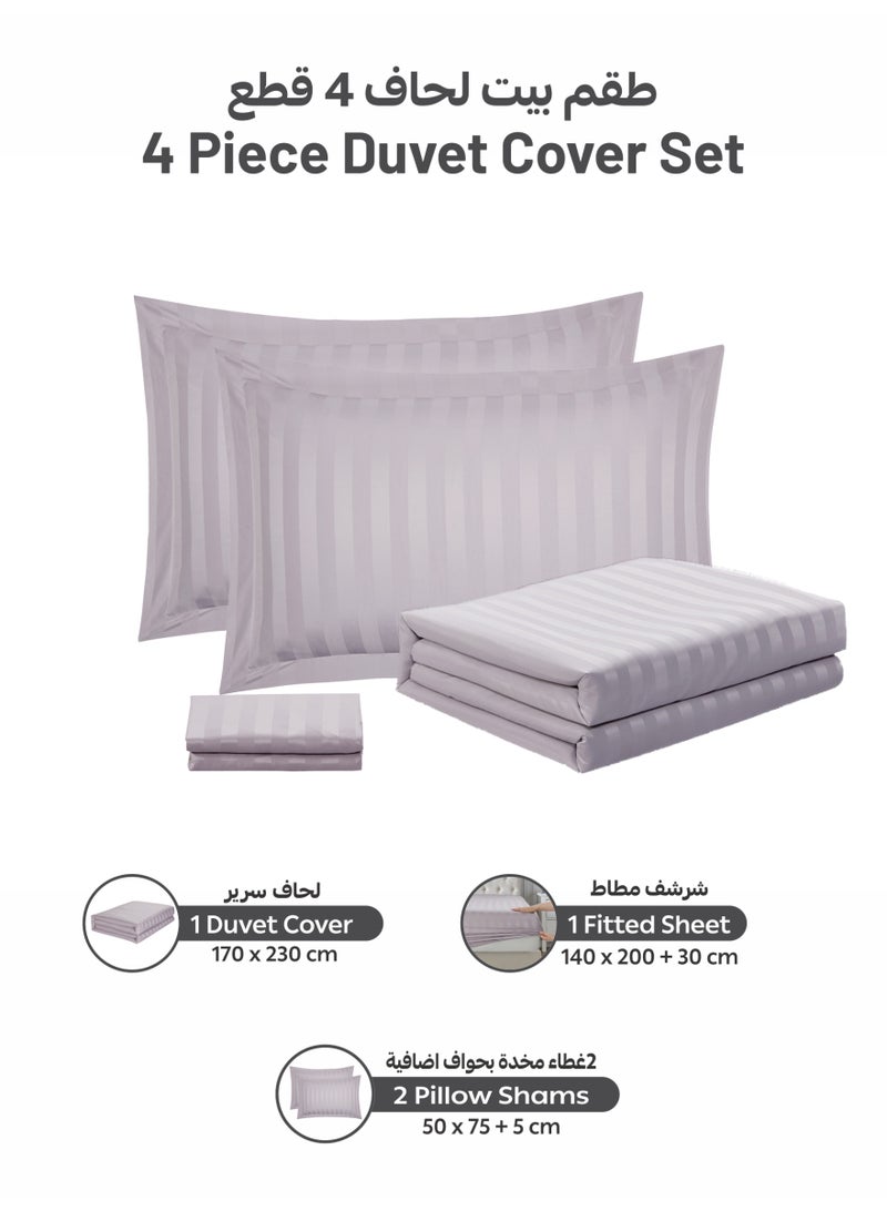 Donetella Striped Duvet Cover Set Single Size 170x230 cm - 4-Pcs Bed Set, Microfiber Fabric - 1 Duvet Cover, 1 Fitted Sheet, 2 Pillow Sham, (Filler Not Included) - Image 4