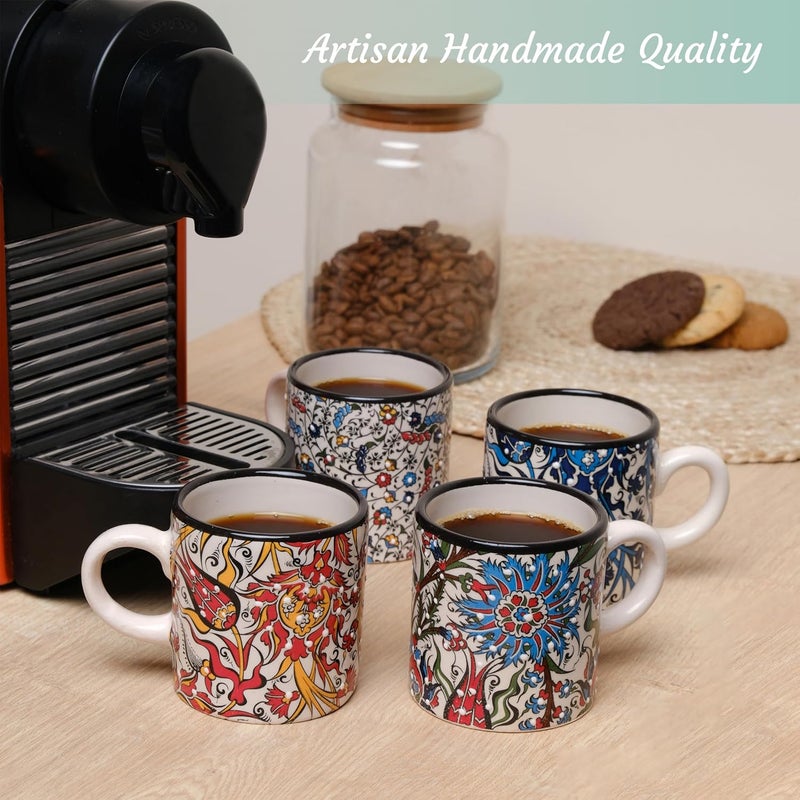 Elyese Ceramic Espresso Cups, 5 Oz Espresso Cups Set of 4, Handmade Espresso Cup, 2.75 Inch Espresso Mugs, Multicolor Demitasse Cups, Microwave & Dishwasher Safe Espresso Mugs, Coffe Mug (IZNIK CARNATION) - Image 3