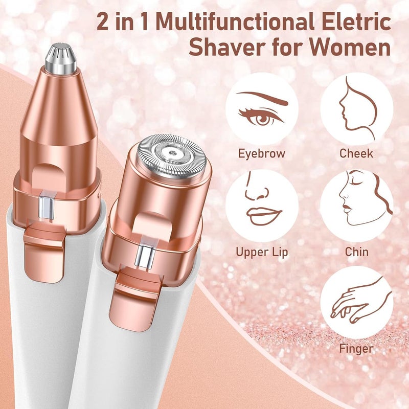 Cleanfly جهاز إزالة شعر الوجه Cleanfly للنساء 2 في 1 قابلة لإعادة الشحن مزيل شعر الحواجب مزيل شعر الوجه للنساء مع ضوء LED ماكينة حلاقة كهربائية للوجه والجسم باللون الأبيض - Image 2