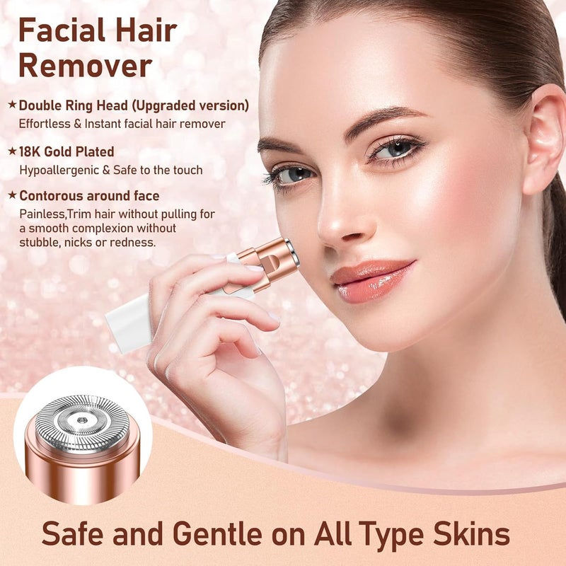 Cleanfly جهاز إزالة شعر الوجه Cleanfly للنساء 2 في 1 قابلة لإعادة الشحن مزيل شعر الحواجب مزيل شعر الوجه للنساء مع ضوء LED ماكينة حلاقة كهربائية للوجه والجسم باللون الأبيض - Image 4