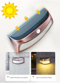 Chabeia Solar Fence Lights,Head Motion Sensor ,IP65 Waterproof,LED Solar Wall Lights ,Outdoor,Wall Lamp,Solar Lights Outdoor, Outdoor Step Lights, Wireless ,LED Solar Lights  for Pathway ,Porch ,Yard, Garage ,Garden, Fence ,Walkway ,Driveway(Red Copper,Warm Light)  - Image 1