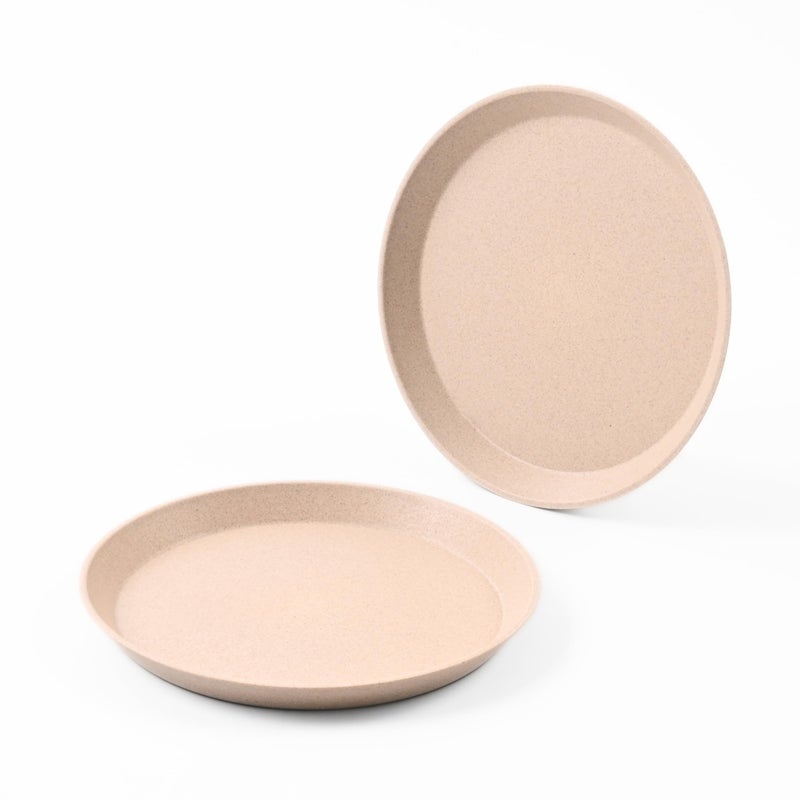 Eha Earth Friendly Round Plates for Kids | 8 inch | Breakfast Plates | Unbreakable Dinner Plates Set | Made with Rice Husk | Microwave Safe Plates | Plate Set of 2 | Sand Castle - Image 1