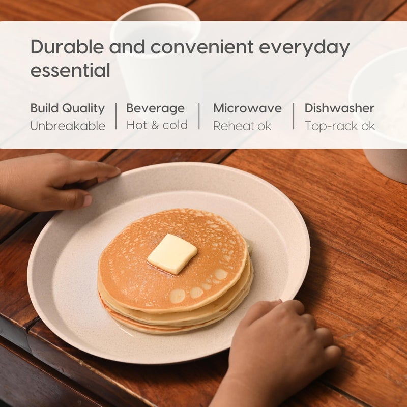 Eha Earth Friendly Round Plates for Kids | 8 inch | Breakfast Plates | Unbreakable Dinner Plates Set | Made with Rice Husk | Microwave Safe Plates | Plate Set of 2 | Sand Castle - Image 4