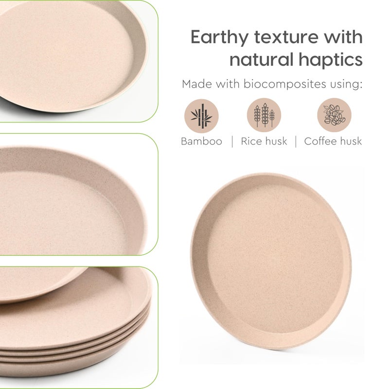 Eha Earth Friendly Round Plates for Kids | 8 inch | Breakfast Plates | Unbreakable Dinner Plates Set | Made with Rice Husk | Microwave Safe Plates | Plate Set of 2 | Sand Castle - Image 5