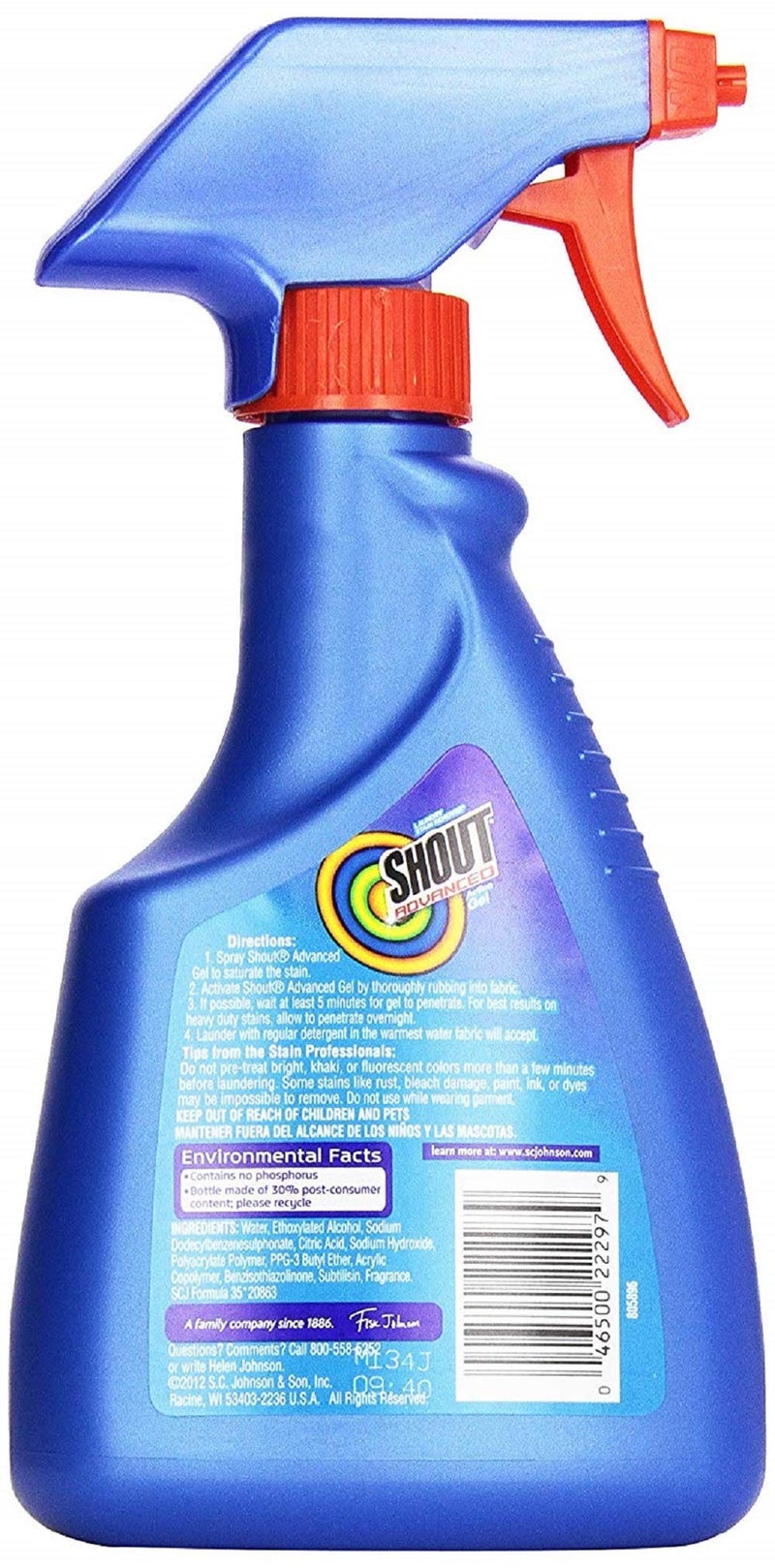 SC Johnson Shout Advanced Spray and Wash Gel Stain Remover for Clothes, Best Shout Formula, 14 fl oz, Multicolor - Image 2