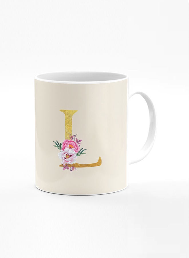 Stylizedd Stylizedd Designer Printed Coffee Mug 11oz Ceramic Personalised Gift Mugs Cup -Custom Monogram Initial Letter Floral Pattern Alphabet - L ( Albescent White )  - Image 1