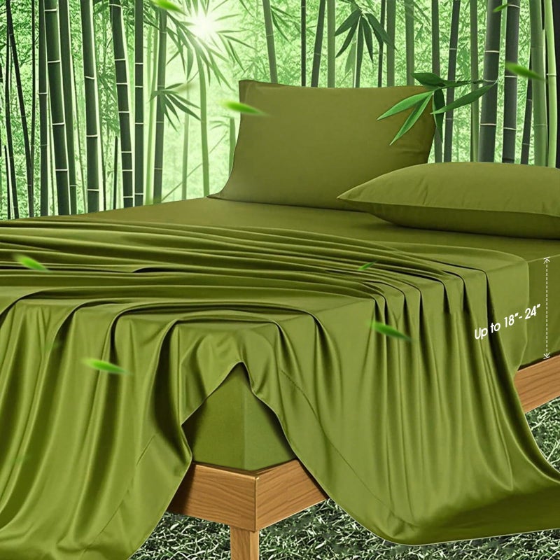 Ivellow Deep Pocket Queen Sheets Rayon Derived from Bamboo Extra Deep Pocket up to 1824 Hotel Luxury Cooling Sheets for Queen Size Bed Silky Soft Smooth Breathable Bed Sheets Green