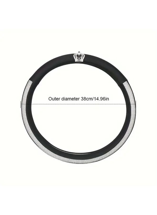 Silvery Diamond Luxury Crown Glitter Steering Wheel Cover Anti Slip PU Leather - Image 2