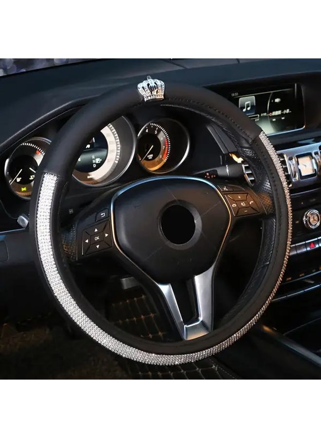 Silvery Diamond Luxury Crown Glitter Steering Wheel Cover Anti Slip PU Leather - Image 3