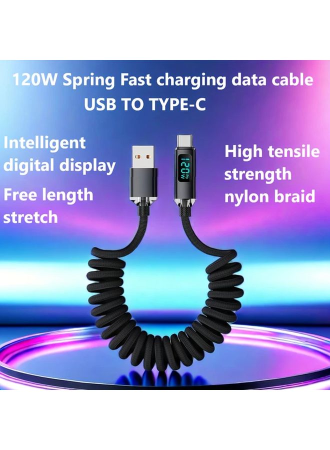 USB C Fast Charging Cable 120W 39 Inch Digital Display Retractable Braided - Image 1