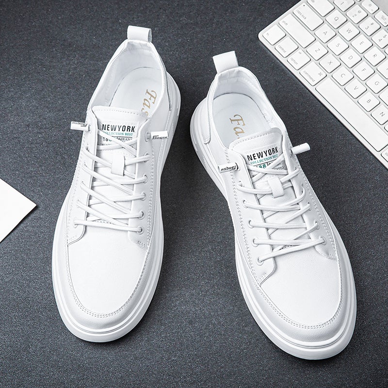 Soft Cowhide White Shoes Men'S Winter Fleece-Lined Warm Sports White Sneakers Boys Casual Men'S Shoes Autumn - Image 1