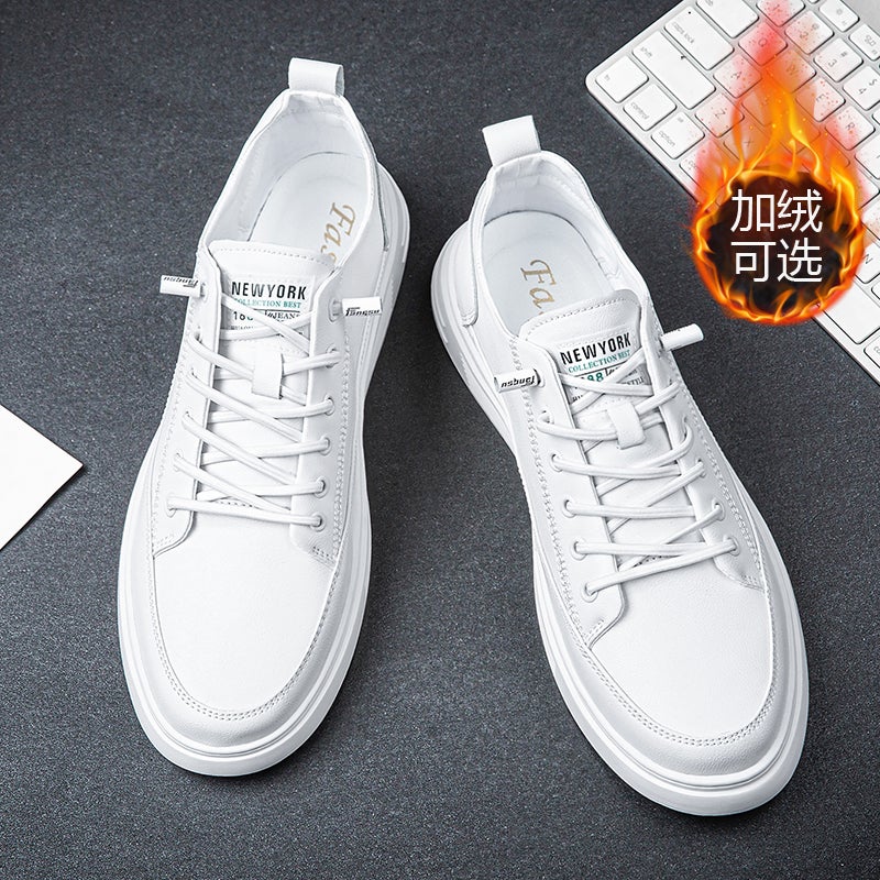Soft Cowhide White Shoes Men'S Winter Fleece-Lined Warm Sports White Sneakers Boys Casual Men'S Shoes Autumn - Image 2