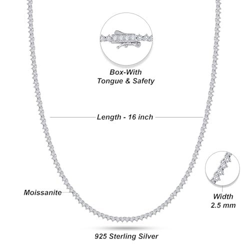 SAVEARTH DIAMONDS 3 Prong 2.5mm Tennis Necklace for Women, 14K White Gold Over Sterling Silver 5.50ctw Round Lab Created Moissanite Tennis Thin Necklace Chain Jewelry 16 inch - Image 2