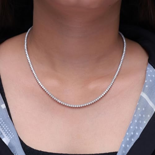 SAVEARTH DIAMONDS 3 Prong 2.5mm Tennis Necklace for Women, 14K White Gold Over Sterling Silver 5.50ctw Round Lab Created Moissanite Tennis Thin Necklace Chain Jewelry 16 inch - Image 3